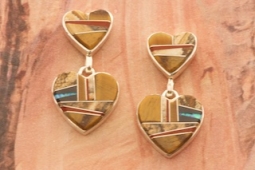 Calvin Begay Picture Jasper Sterling Silver Double Hearts Earrings